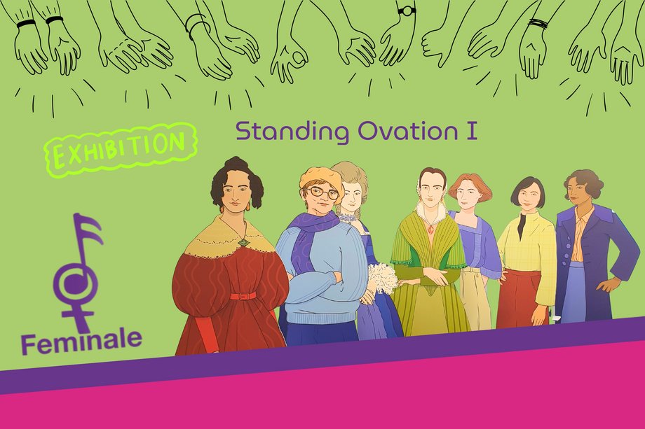 Logo der Feminale mit Illustrationen von Komponistinnen