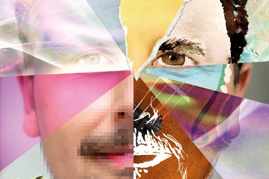 Face artistically depicted in 9 sections using various techniques