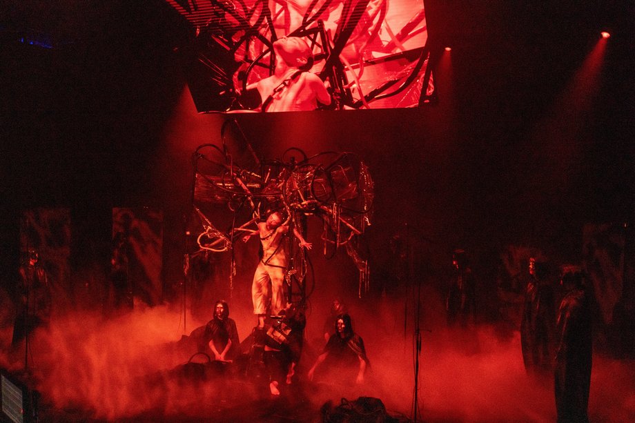 Mystical sacrifice scenario in red mist