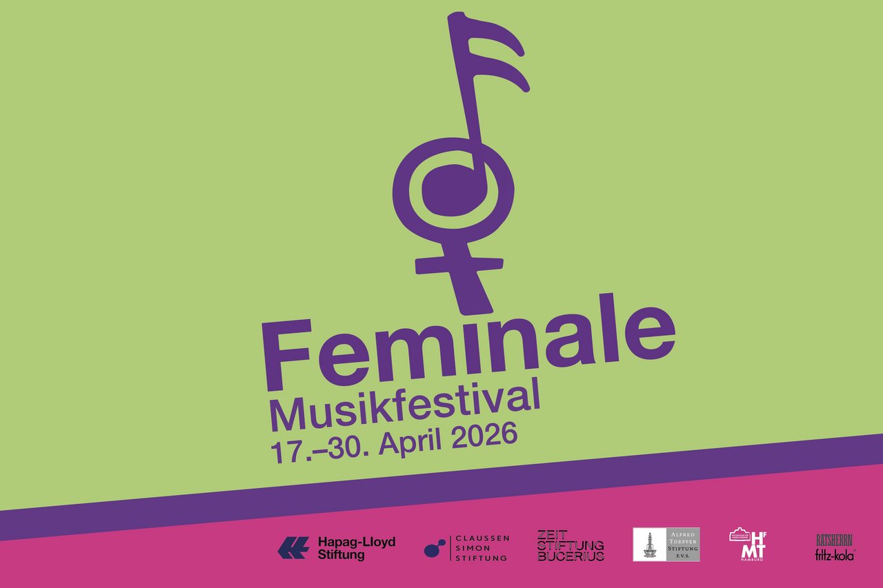 Feminale-Wort- und Bildmarke in lila vor hellgrünem Hintergrund.