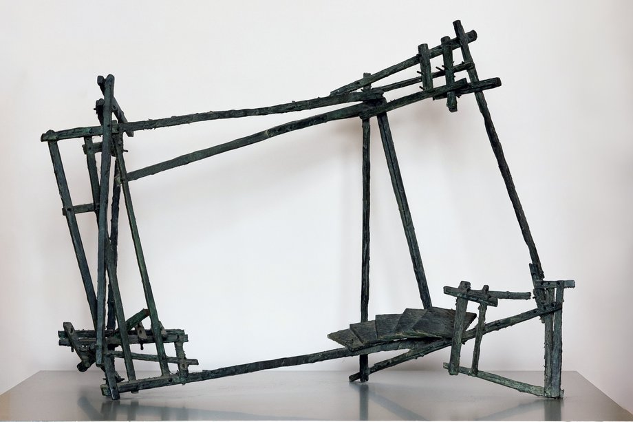 Abstract sculpture made of black metal rods
