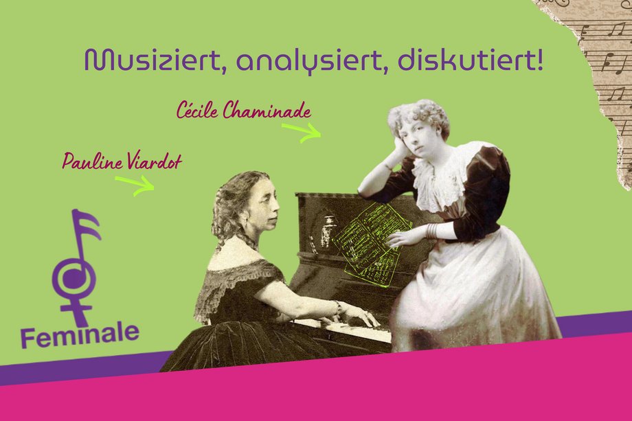 Logo der Feminale mit Bildern von Cecile Chaminade und Pauline Viardot