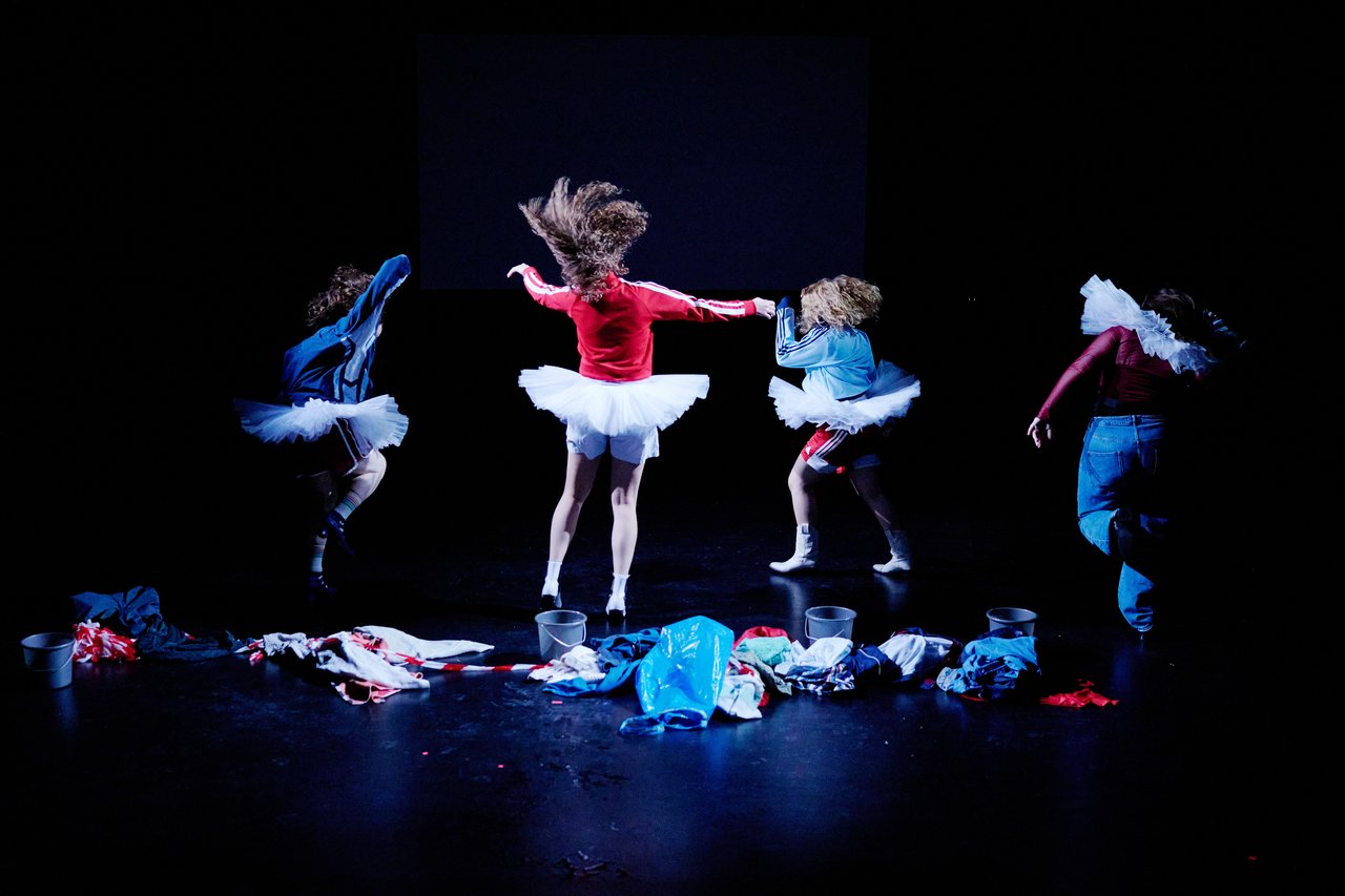 A group jumps.