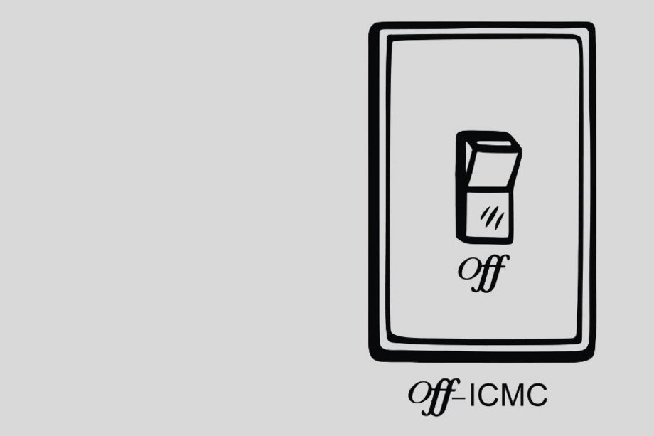 Logo der Off-ICMC; Lichtschalter mit Schriftzug "Off"