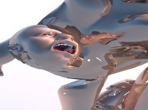 Shiny sculpture with twisted head and face