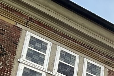Historic town hall with city flag